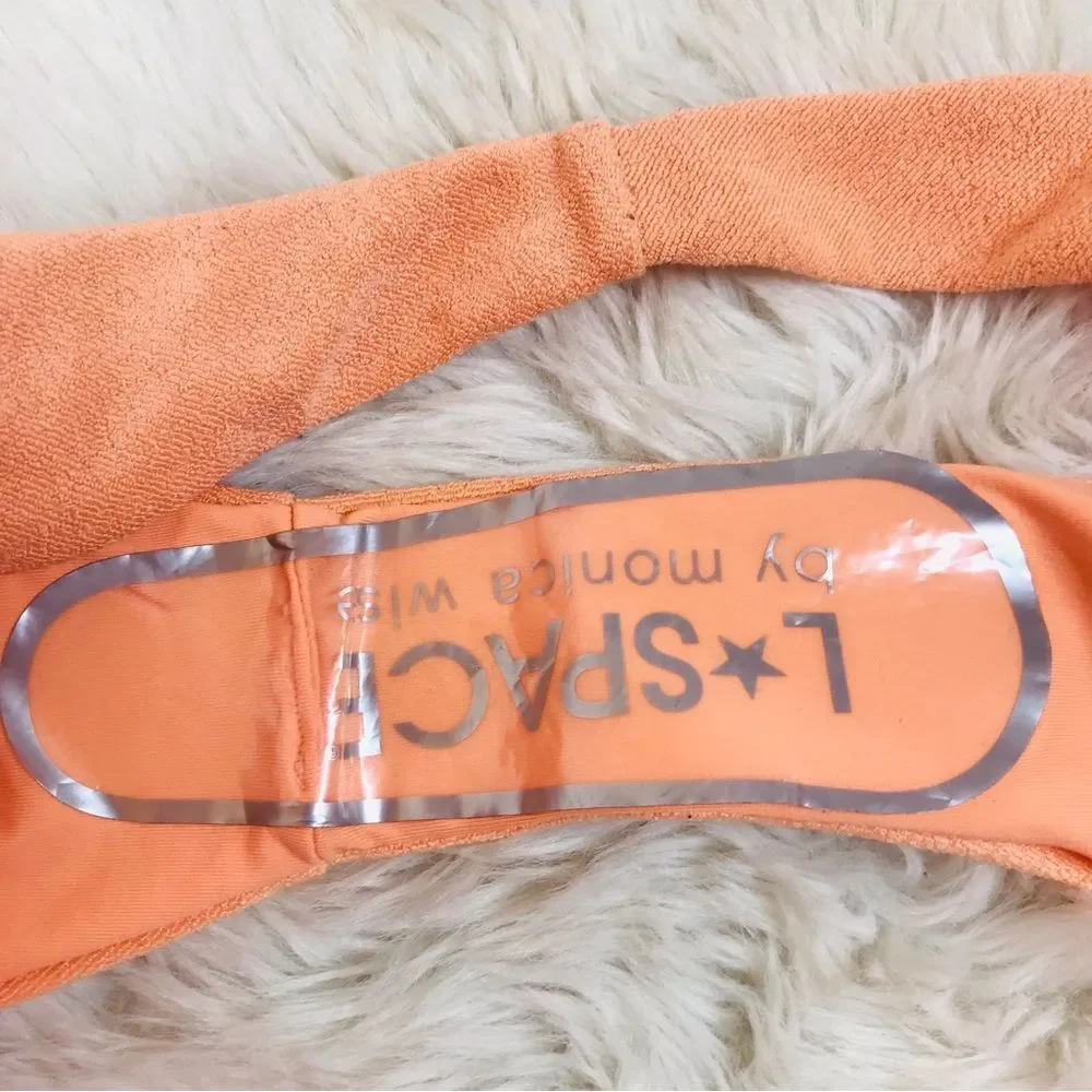 L*SPACE Dax Terry Bikini Top Cabana Bitsy Cut Cheeky Bottom Peach Size Small New